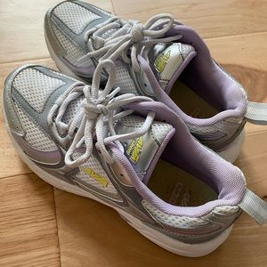 Gray and purple sneakers